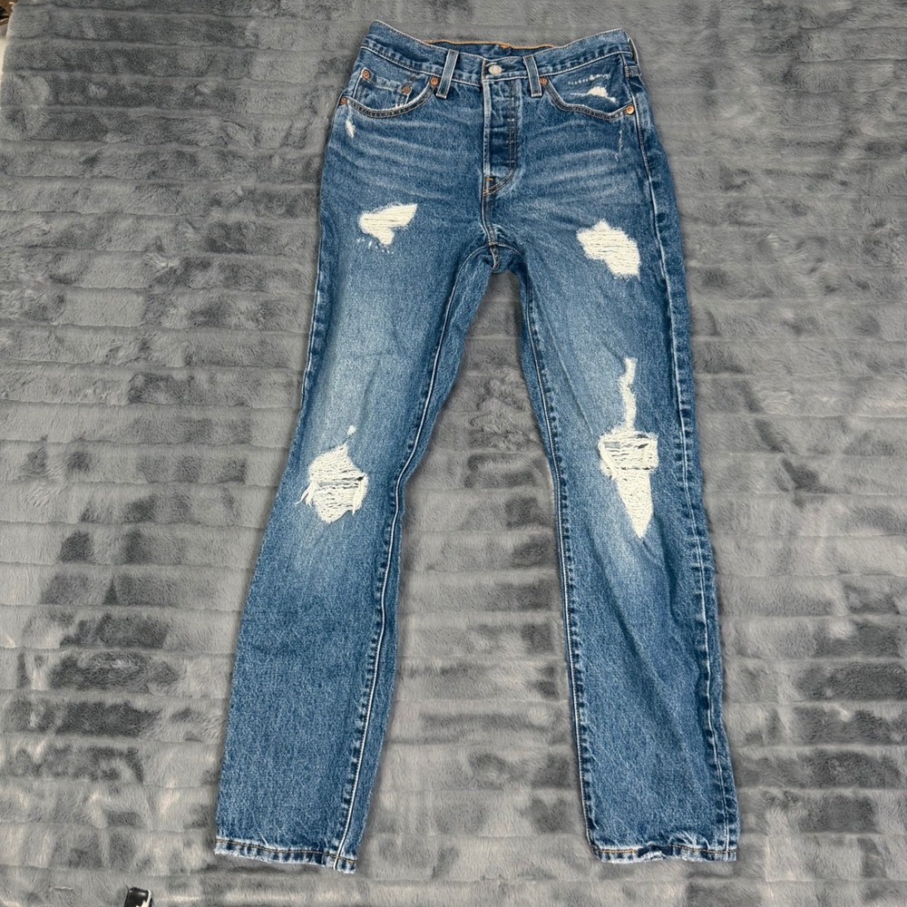 Levis 501 Original Fit Distressed Straight Leg Jeans Blue W25 L30 12501-0421